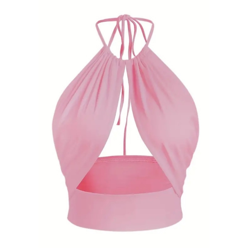 BNWT Isabelle LaRue Light Blush Pink Cutout Halter Crop Top - Size Small